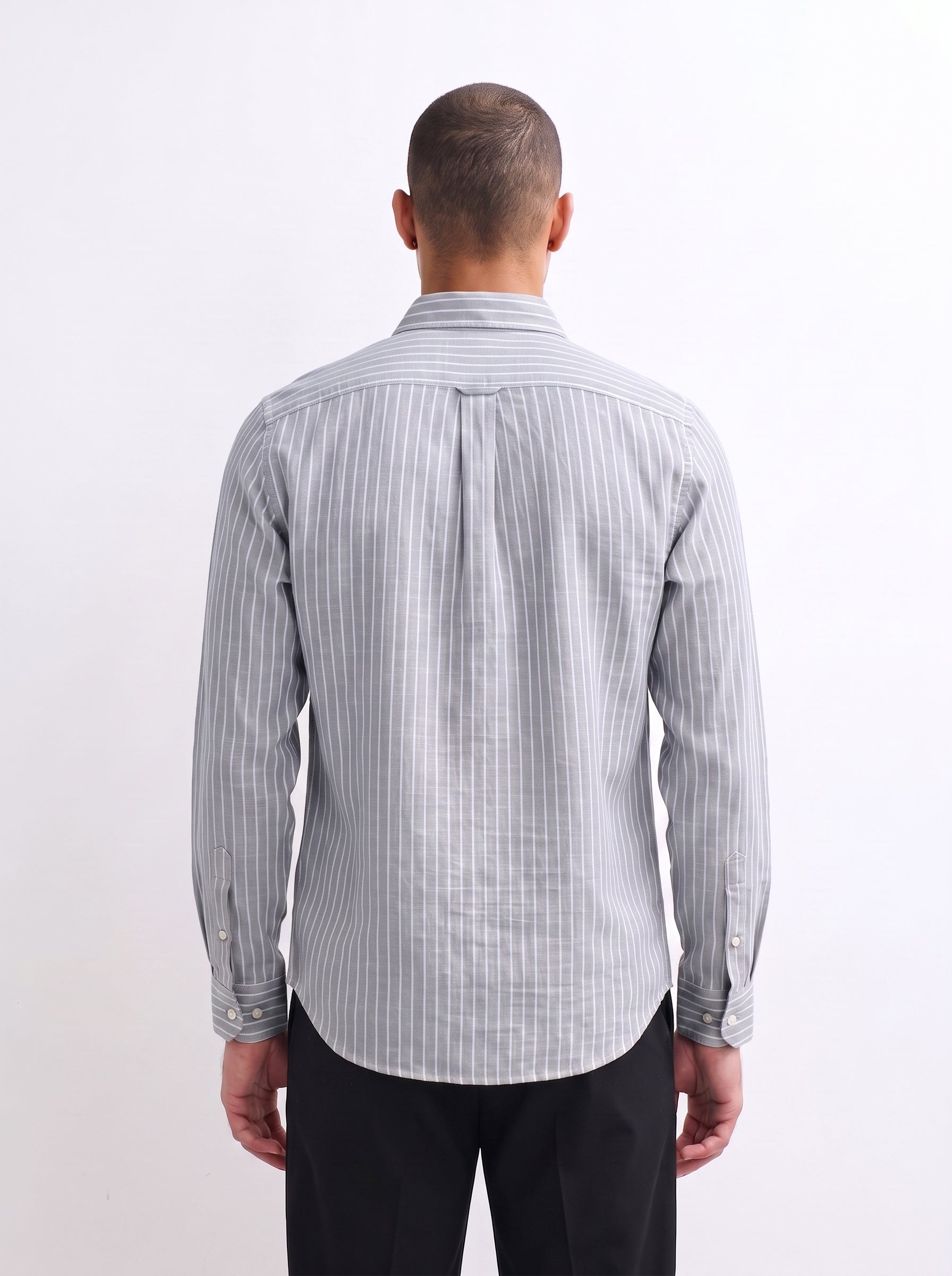 Grey Striped Linen Shirt
