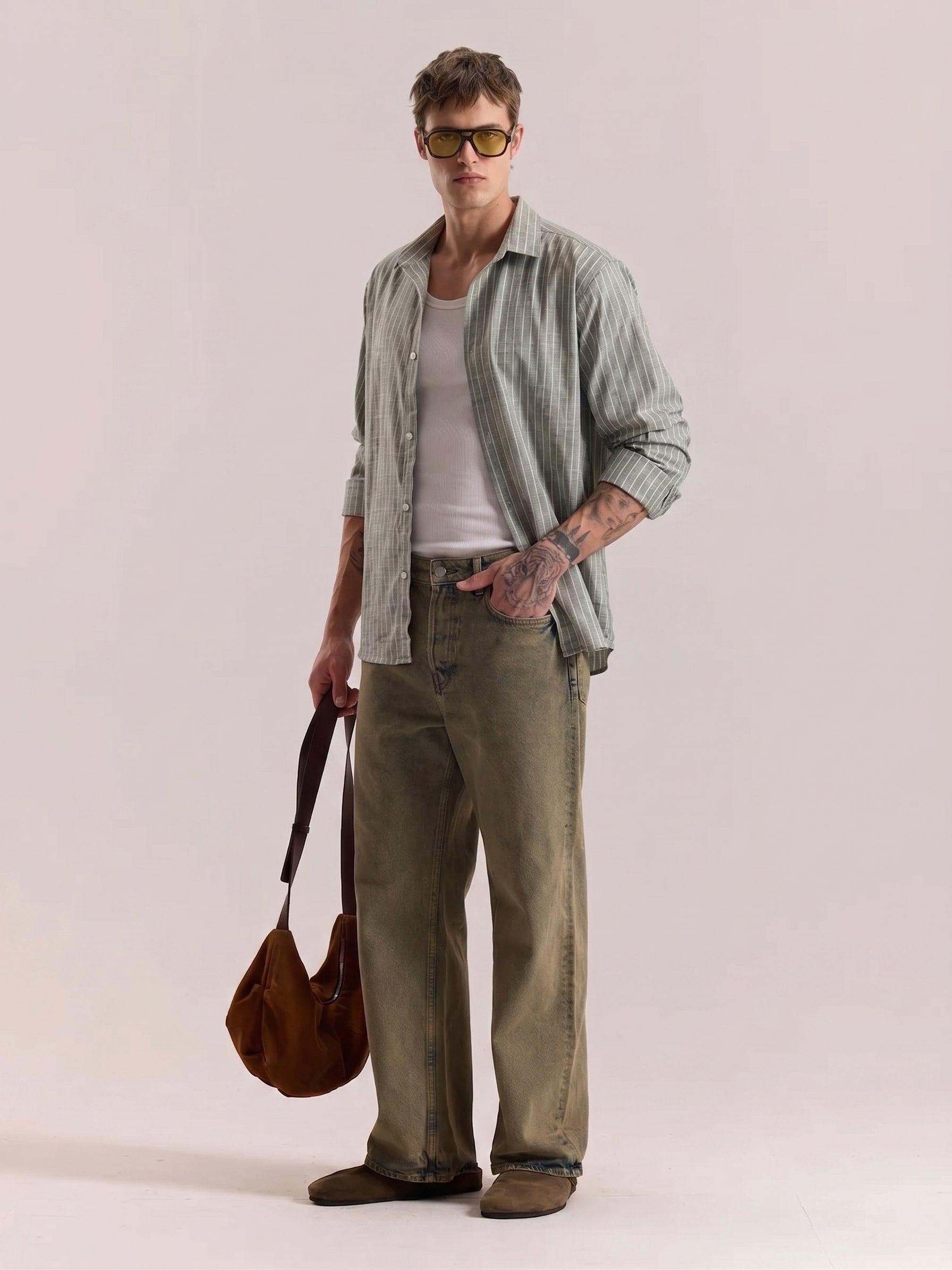 Green Striped Linen Shirt