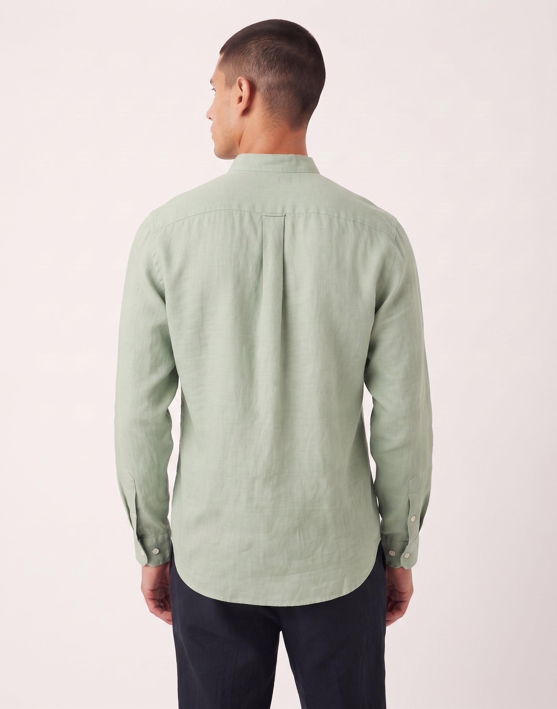 Pistachio Chinese Collar Linen Shirt