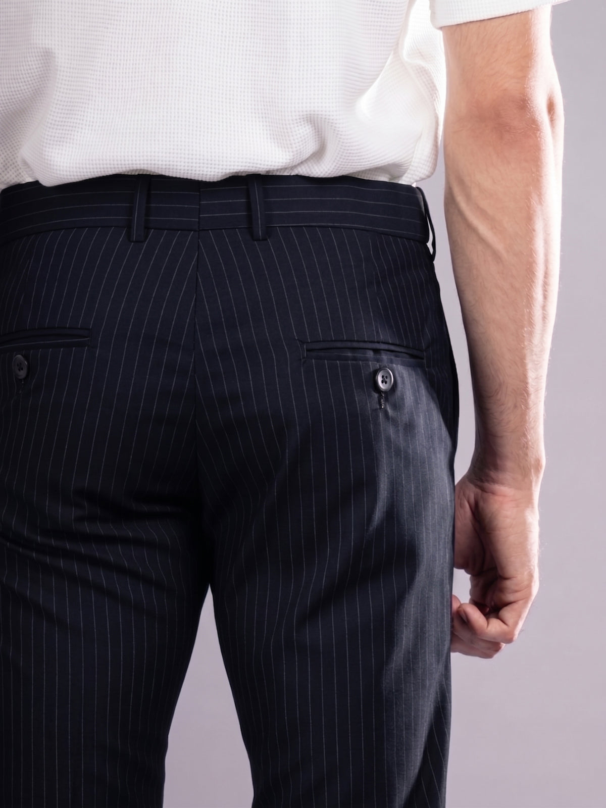 Navy Blue Striped Bootcut Pant