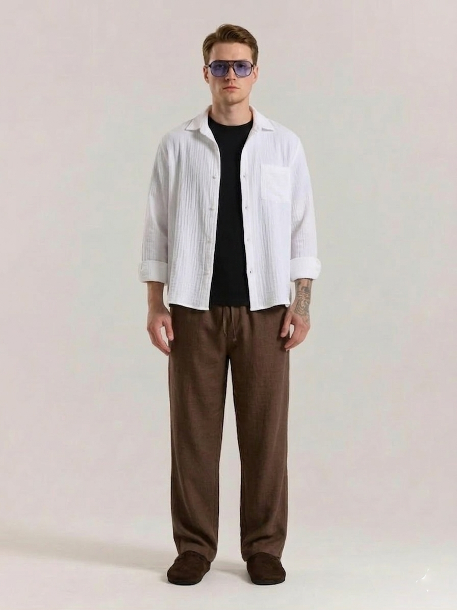 Coffee Cotton Linen Pants