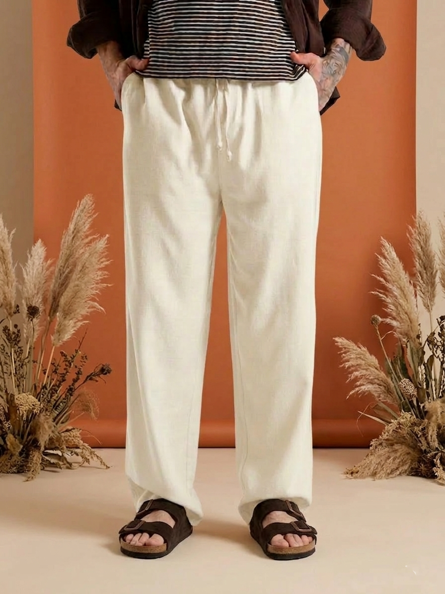 Cream Cotton Linen Pants