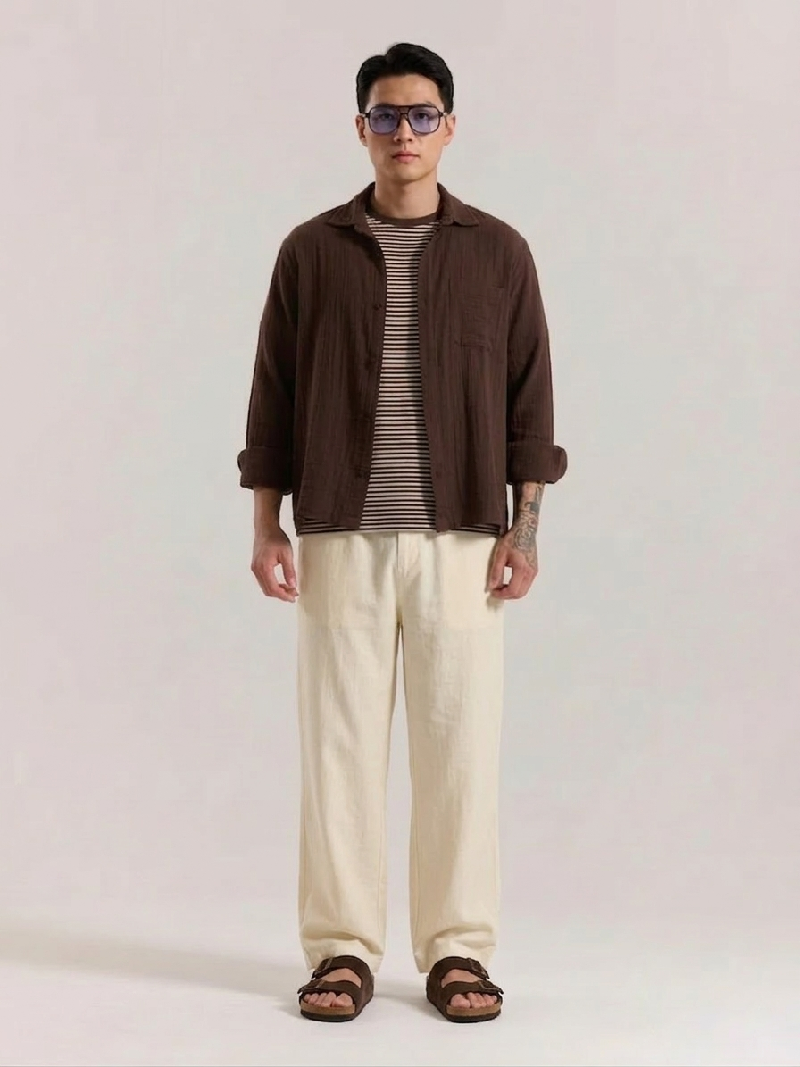 Cream Cotton Linen Pants