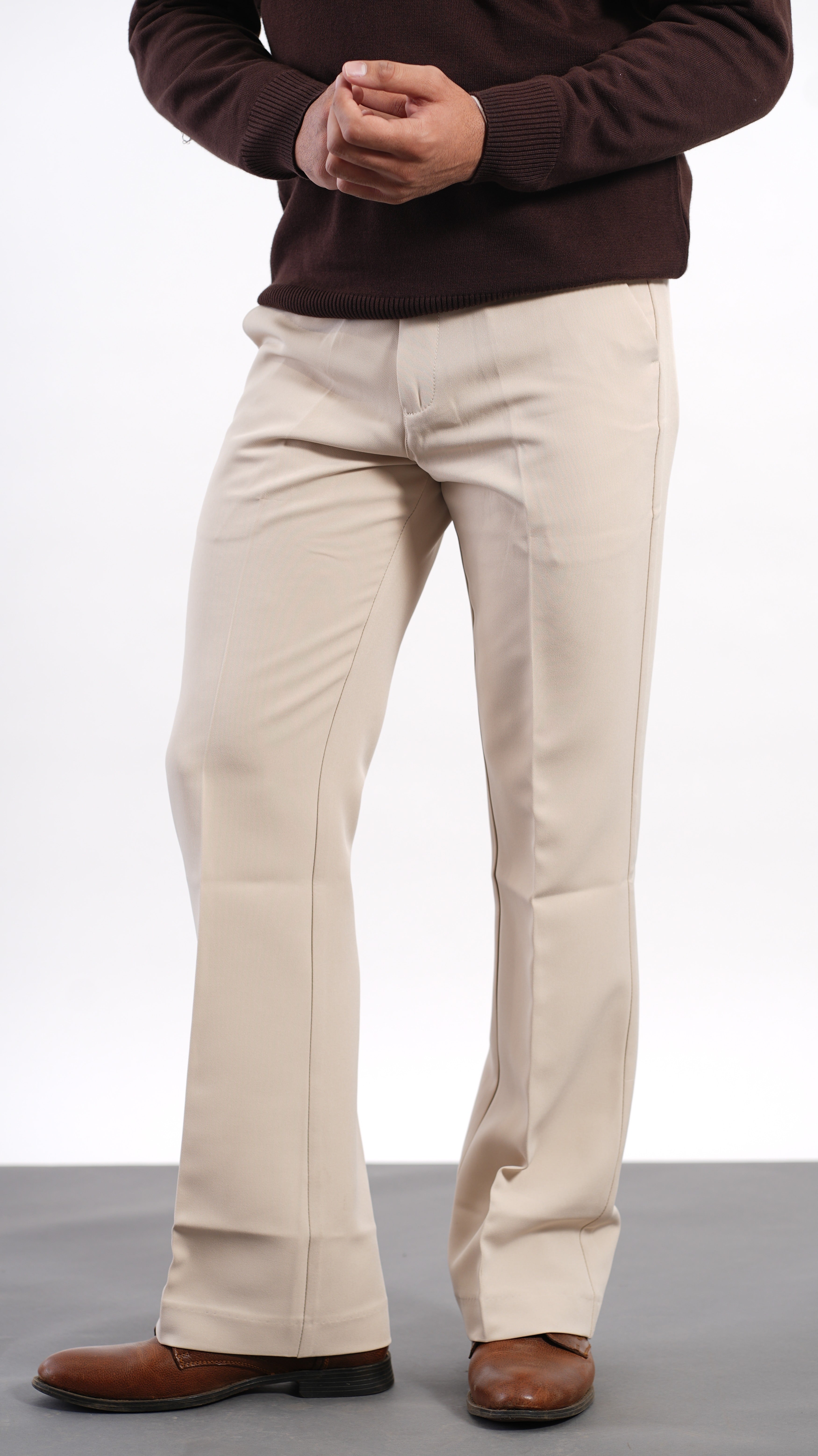 Beige Bootcut Pants – Premium Stretchable Mid-Rise Trousers
