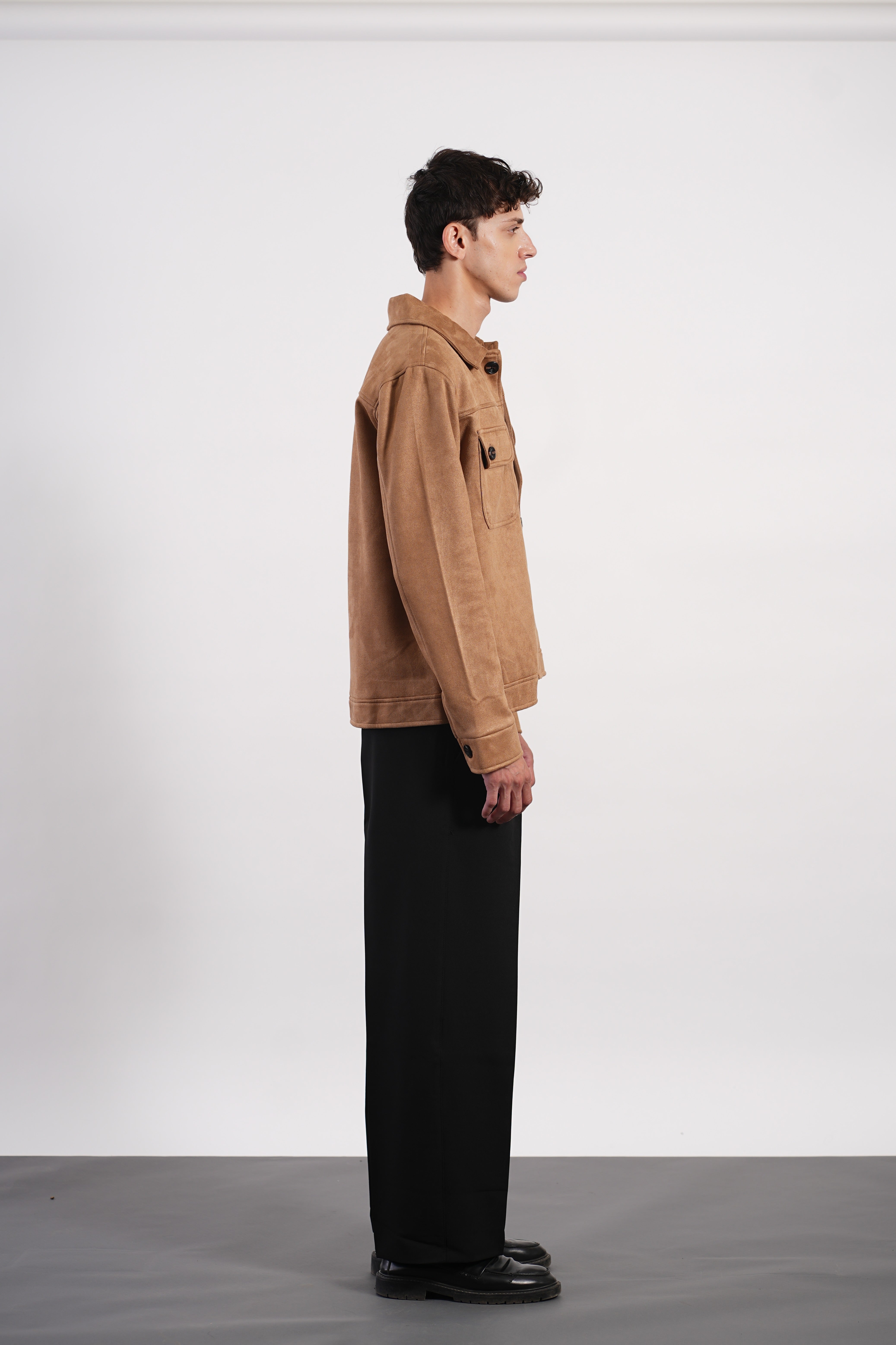 CAMEL FAUX SUED JACKET