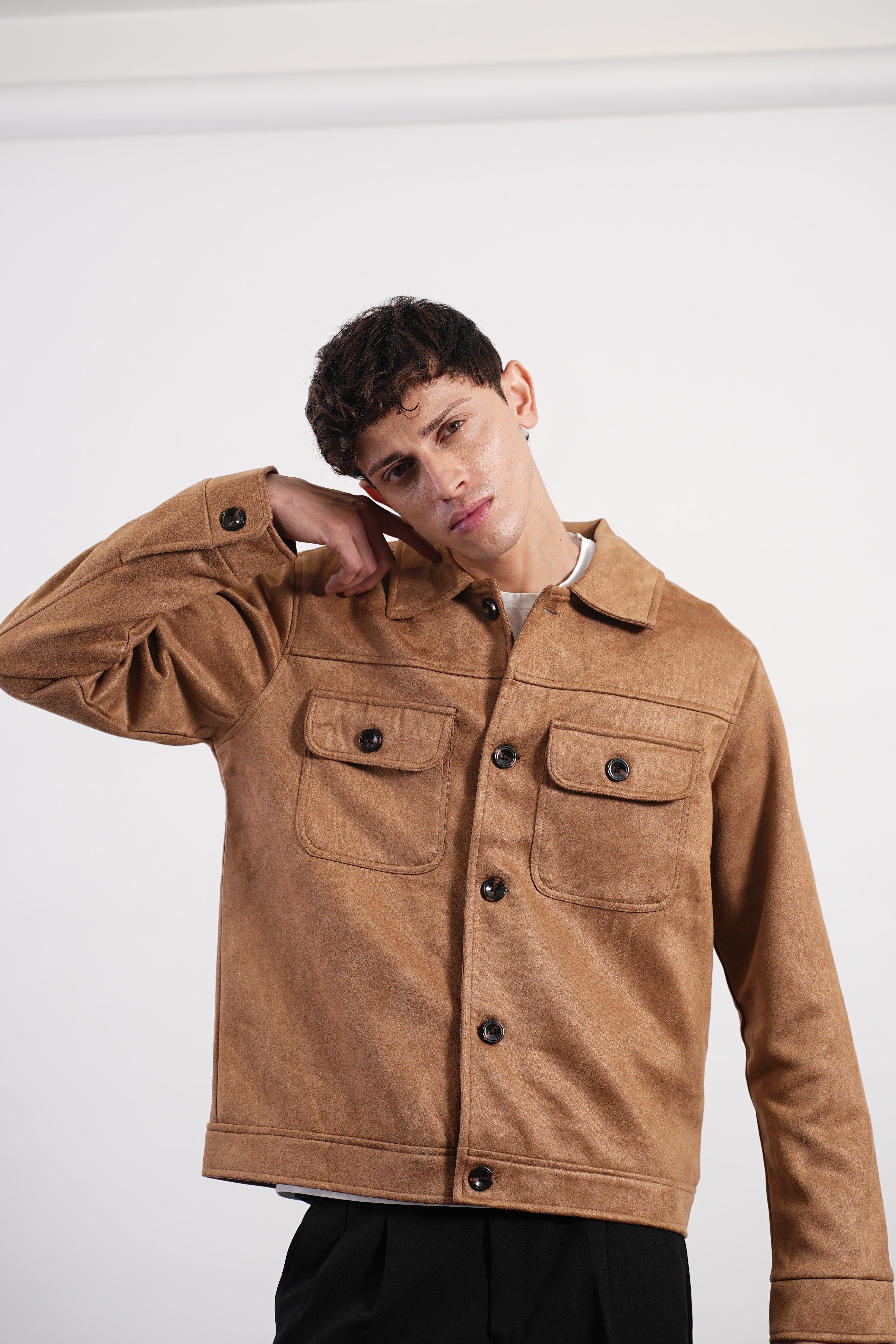 CAMEL FAUX SUED JACKET