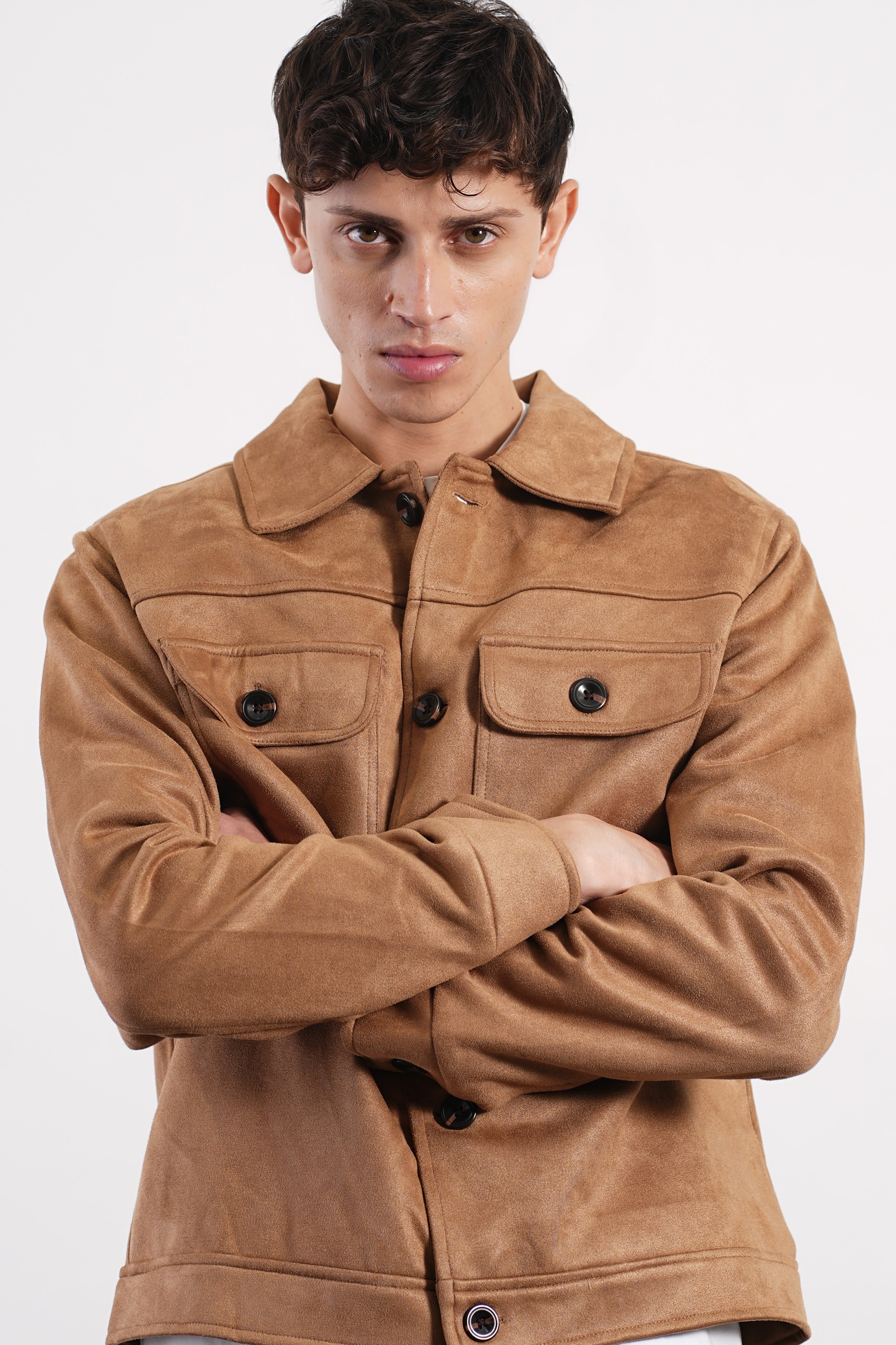 CAMEL FAUX SUED JACKET