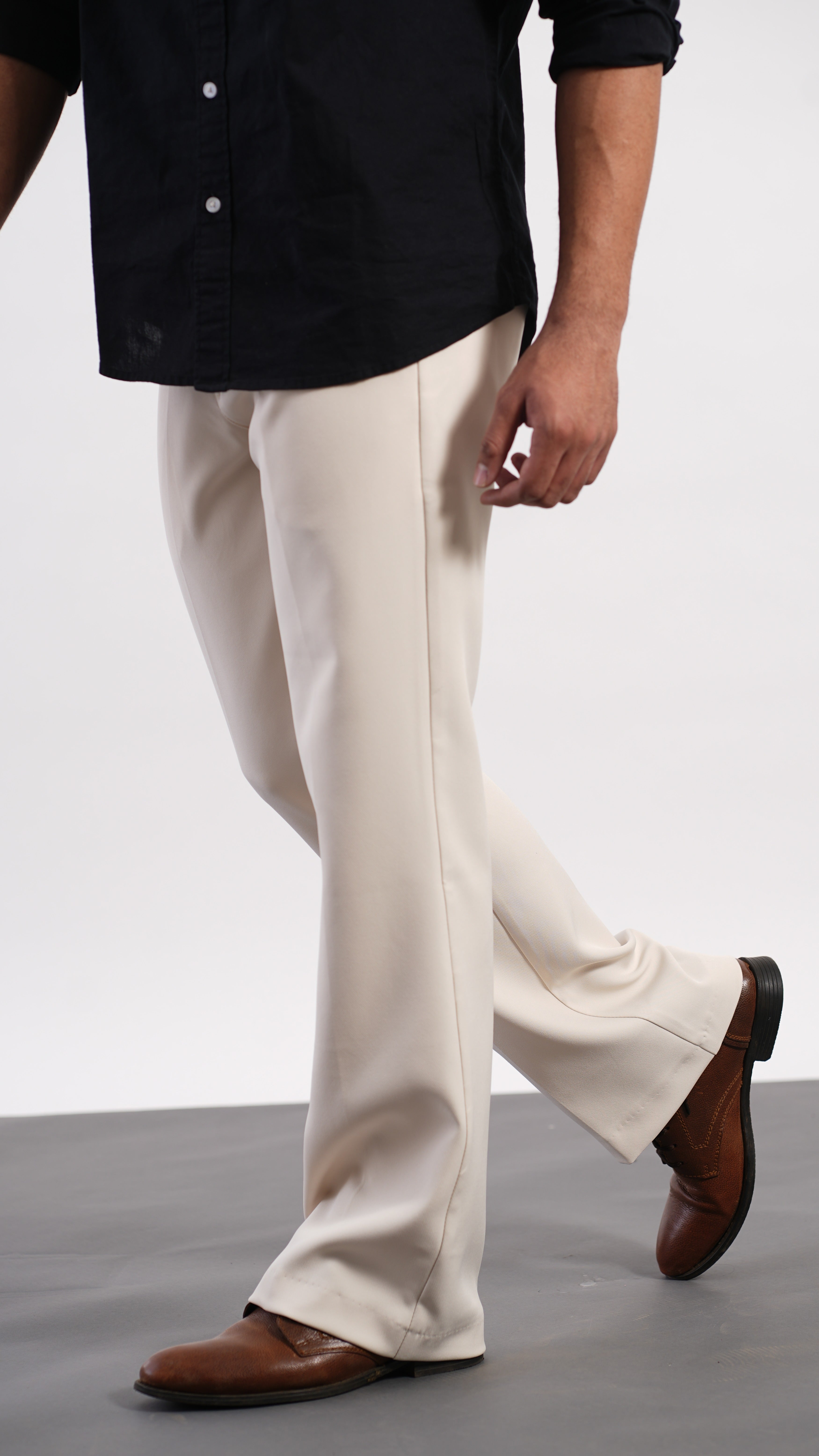 Cream Bootcut Pants – Premium Stretch Mid-Rise Trousers