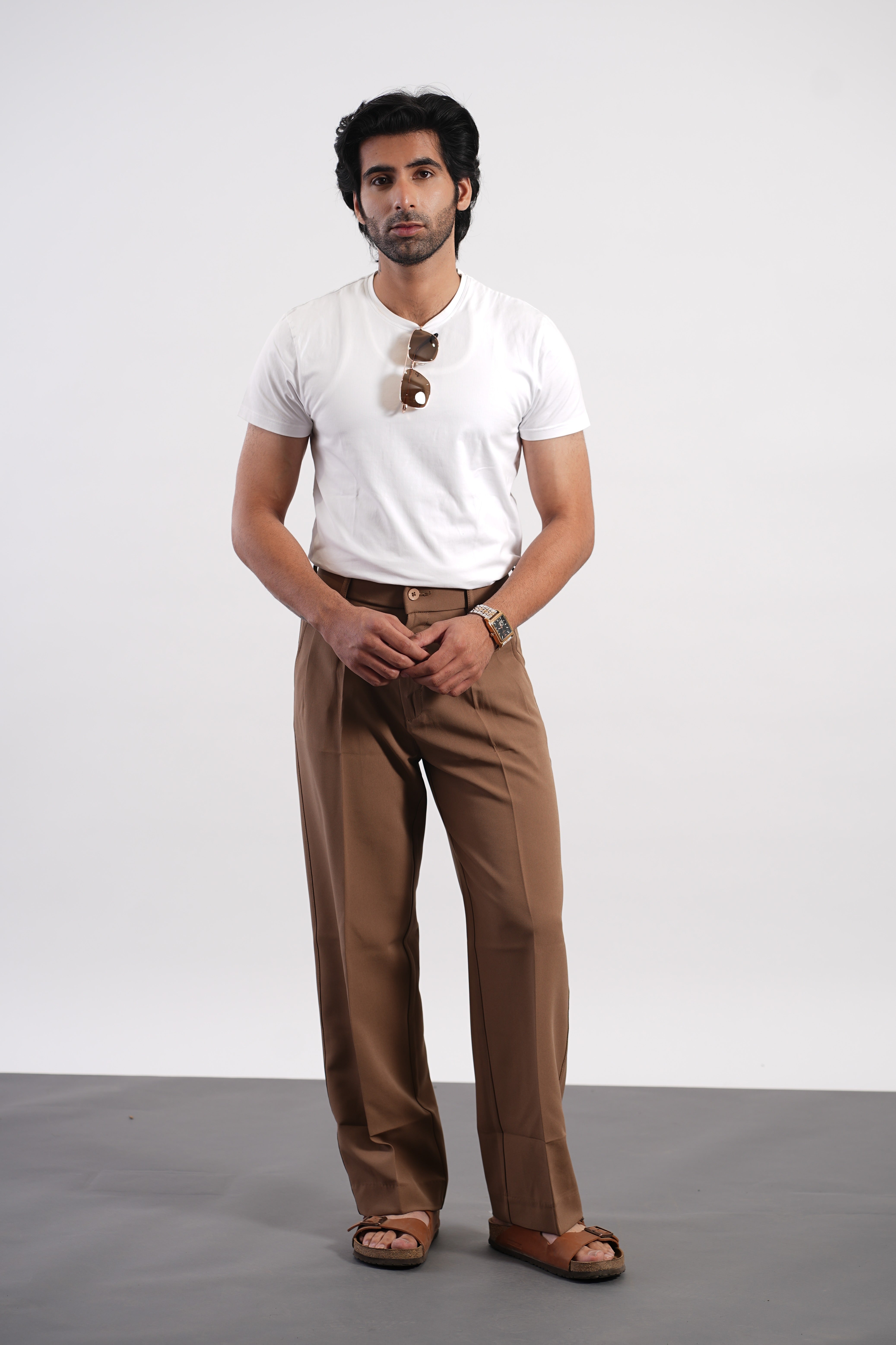Tan Korean Pants – Premium Tapered Fit Stretch Trousers