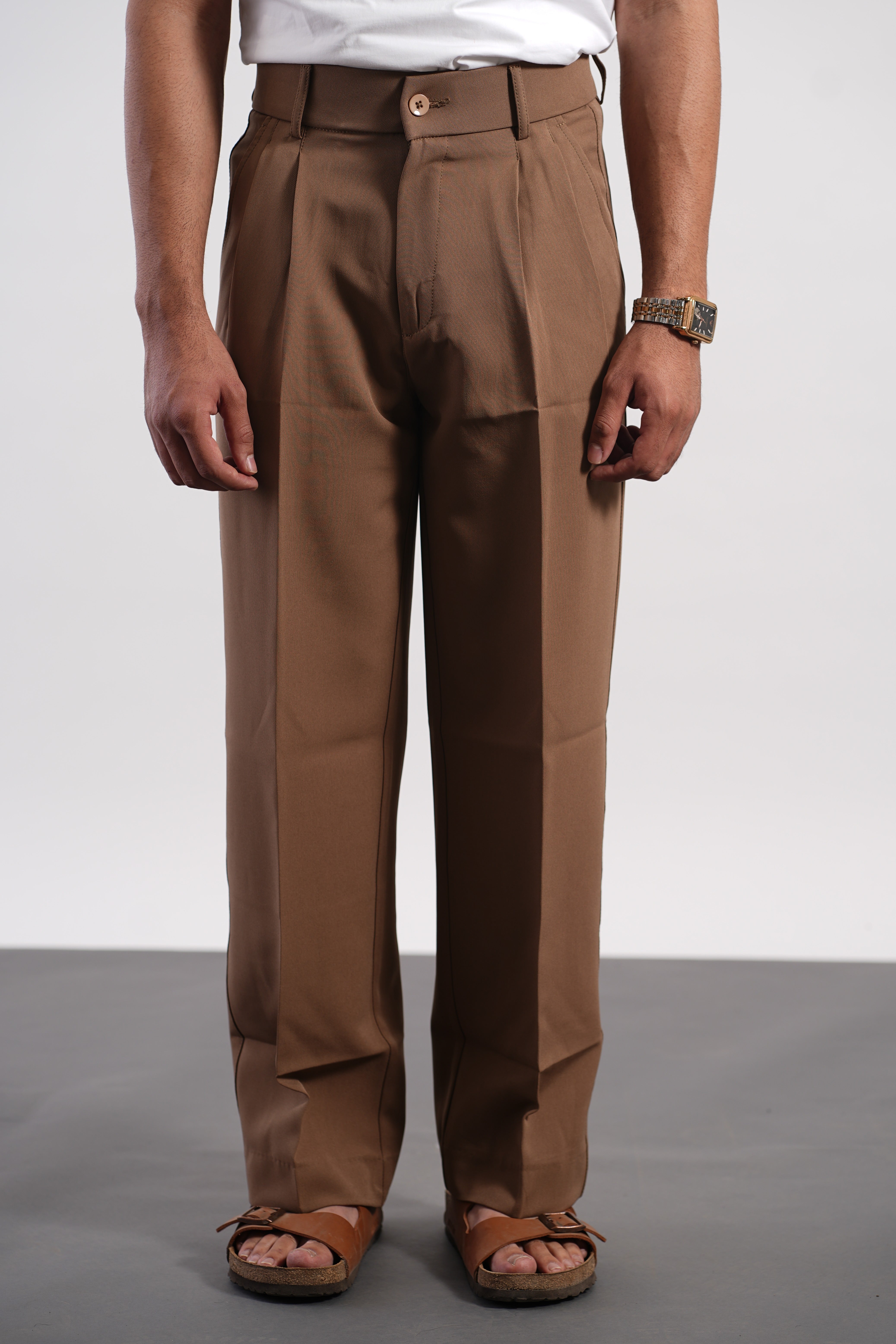 Tan Korean Pants – Premium Tapered Fit Stretch Trousers