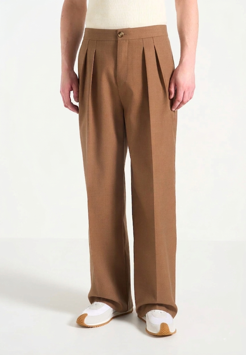 Tan Korean Pants – Premium Tapered Fit Stretch Trousers