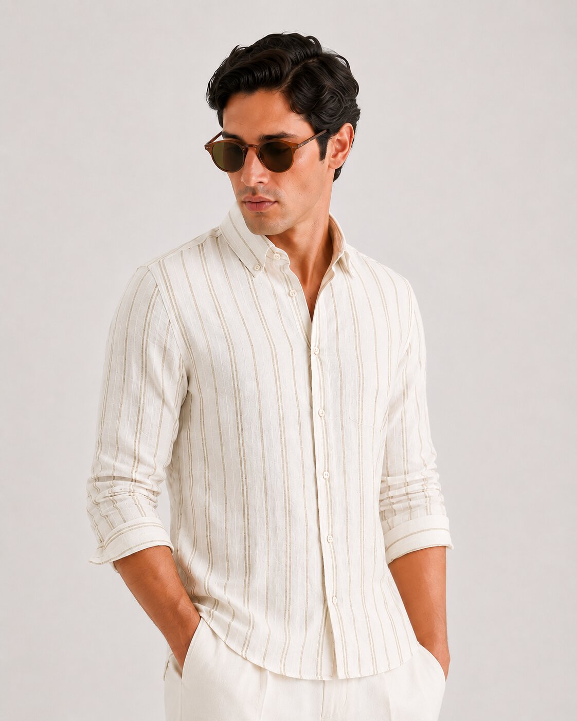 White Natural Striped Linen Shirt