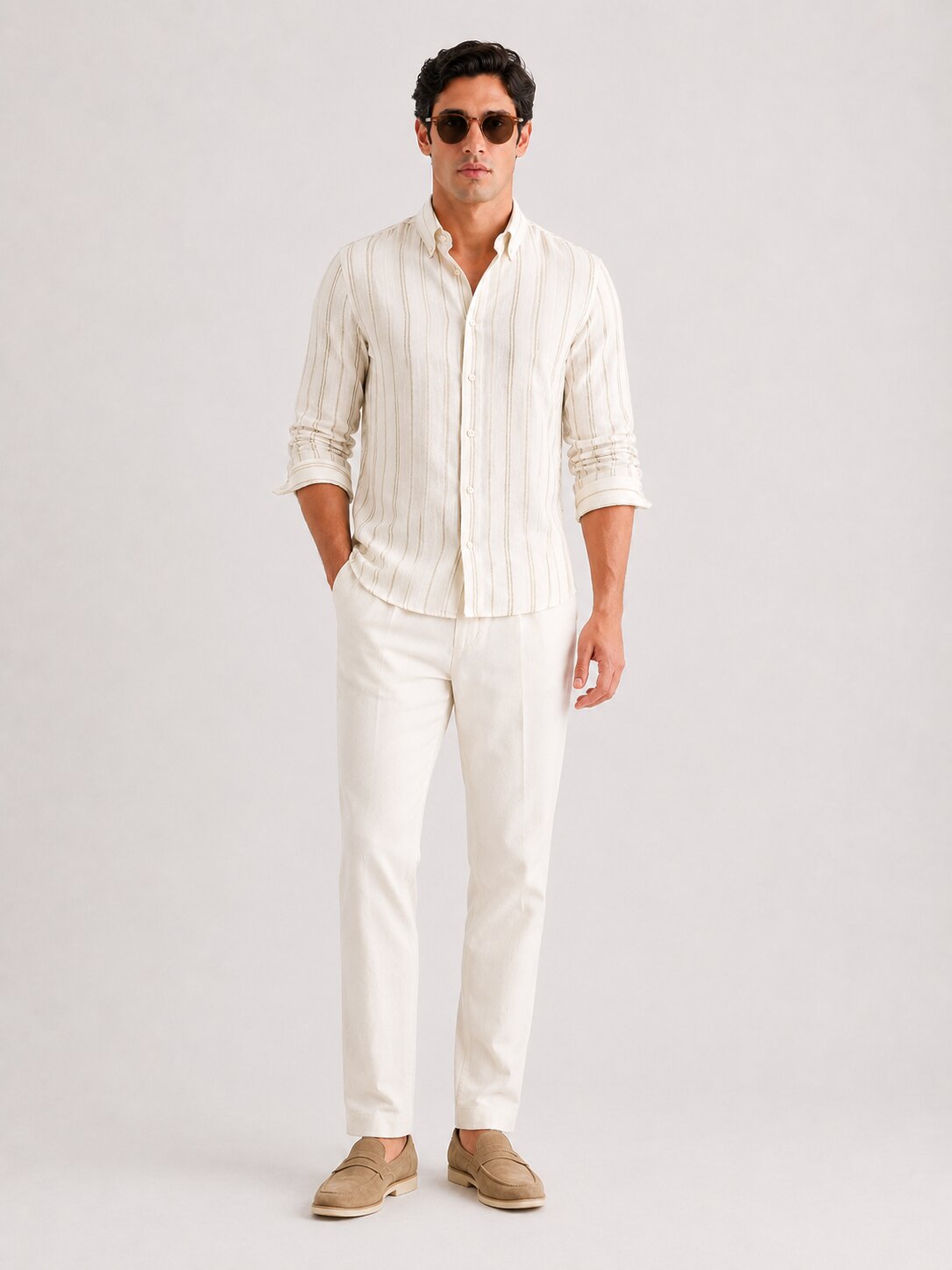 White Natural Striped Linen Shirt