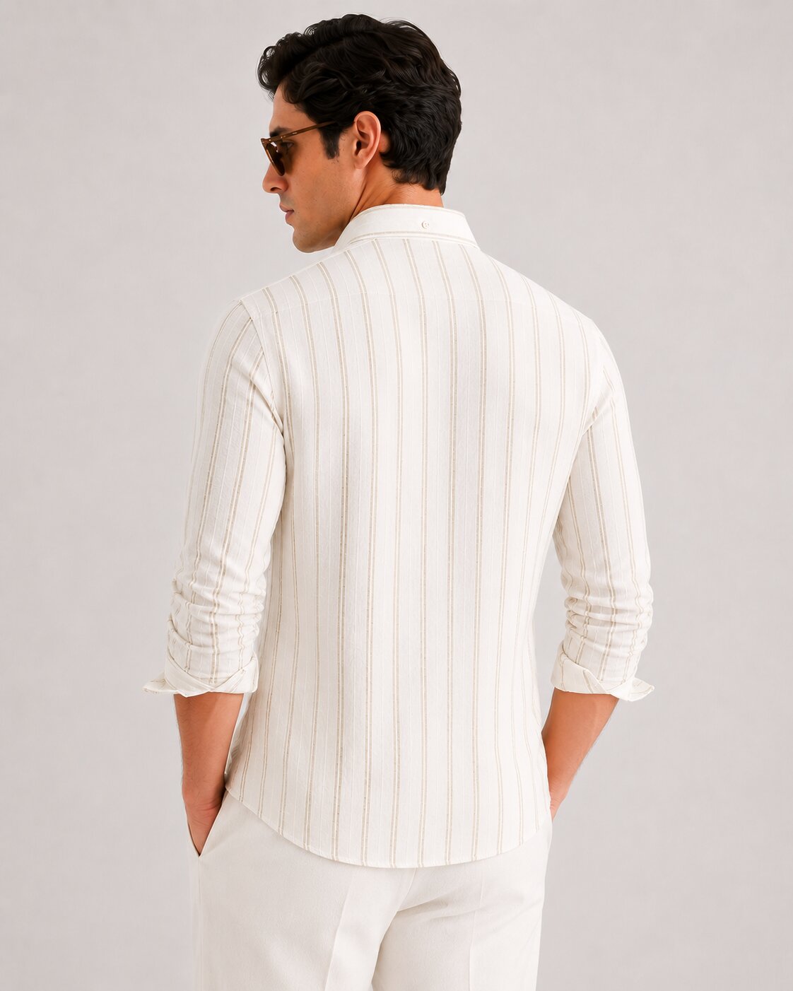 White Natural Striped Linen Shirt