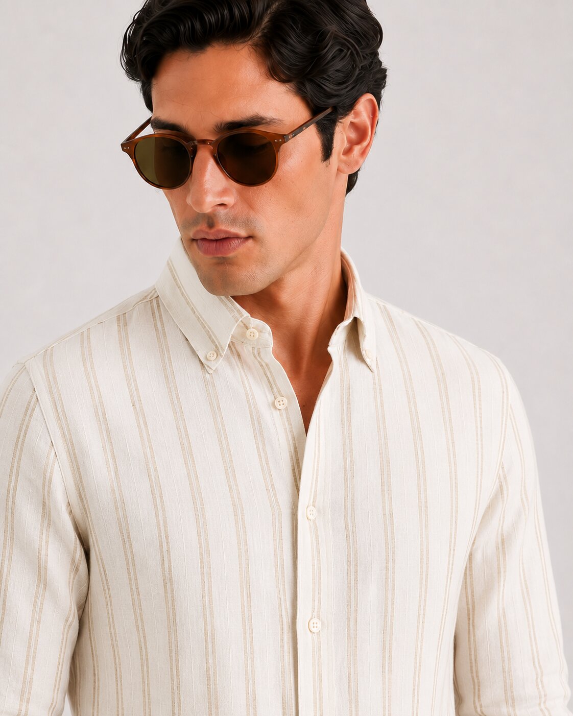 White Natural Striped Linen Shirt